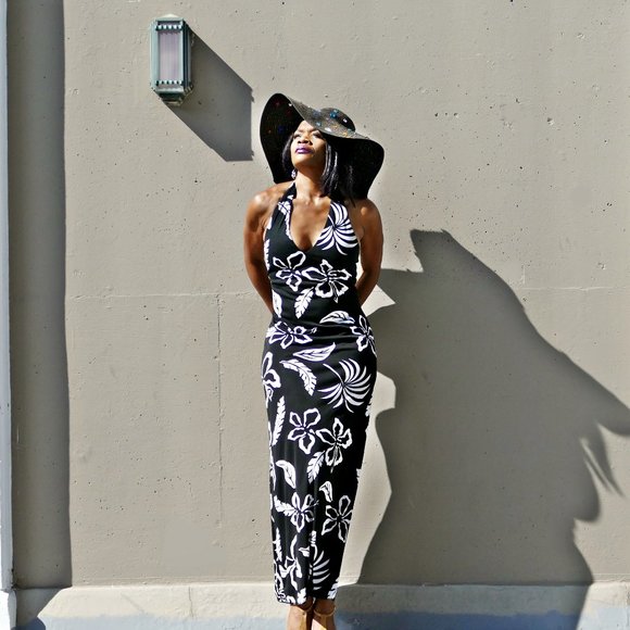 Vintage Lauren Ralph Lauren BnW Tropical Print Maxi Dress - Picture 5 of 8
